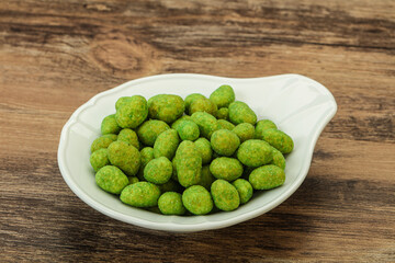 Spicy wasabi peanuts in the bowl
