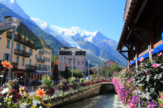 The amazing town of Chamonix Mont Blanc in the french Alps, Haute Savoie
