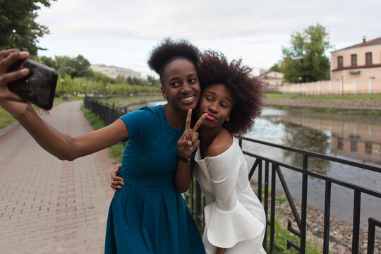 Happy African American women take a selfie