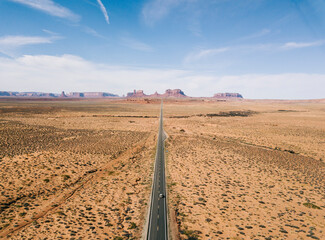 Aerial view of highway in the desert of USA California Monument Valley