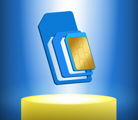 Floating vector illustration of a SIM card. Realistic 3D effect.