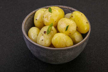 Young boiled potato in the bowl