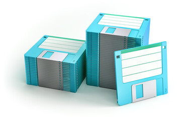 Stacks of brand new Floppy Discs.  3D Rendering