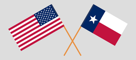 Crossed flags of the USA and the State of Texas
