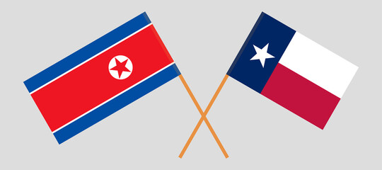 Crossed flags of North Korea and the State of Texas