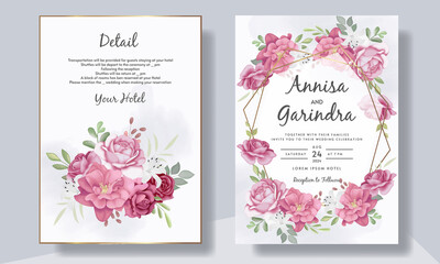 Elegant wedding invitation card template set with beautiful floral and leaves template Premium Vector