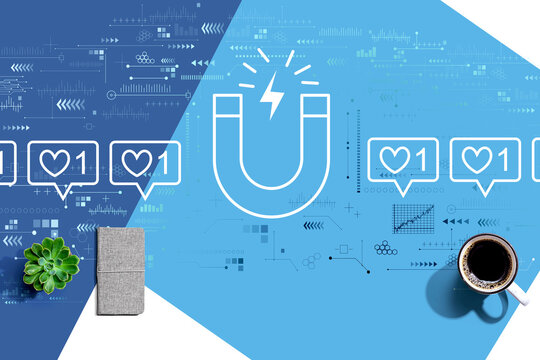 Get more likes concept with a cup of coffee and a notebook