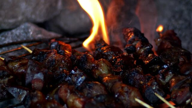 Lamb Liver Meat On Barbecue