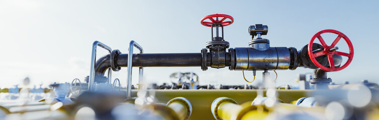 Gas tap with pipeline system at natural gas station.