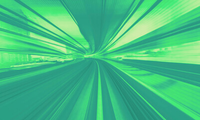 Abstract high speed technology POV train motion blurred concept from the Yuikamome monorail in...