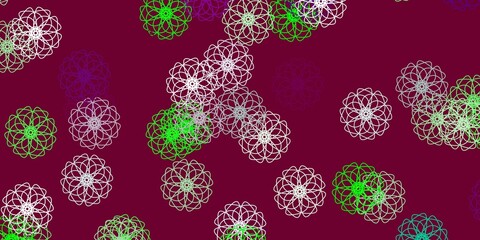 Light pink, green vector doodle pattern with flowers.