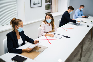 Office Meeting With Social Distancing