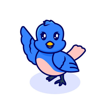 Cute blue bird mascot logo design illustration