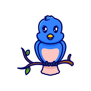 Cute blue bird mascot logo design illustration