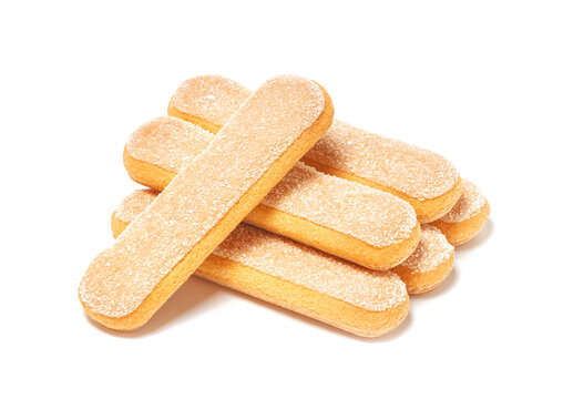 Ladyfingers or savoiardi biscuit, italian desserts and sponge cookies, isolated on white background