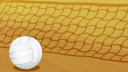 Volleyball on the beach, with the net shadow on the sand, vector sports background.