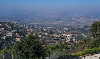 Kibbutz Misgav-Am observation point, located on a hill overlooking Southern Lebanon, Northern Israel and the town of Metula, the Golan Heights anf Mount Hermon, Upper Galilee, Israel.