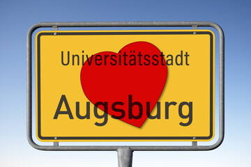 Ortstafel mit Herz, Augsburg, Universitätsstadt