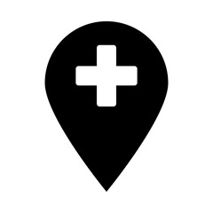 Obraz premium location pin with medical cross icon, silhouette style