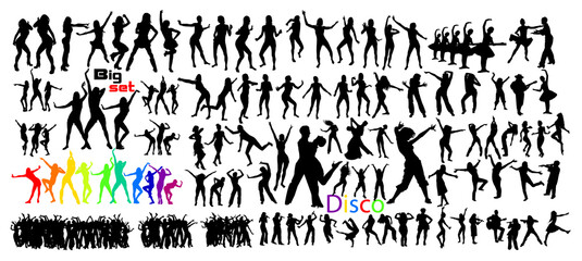 Large set. Dancing people. Vector illustration