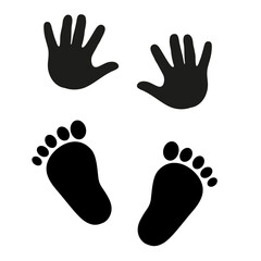 illustration of traces of children's hands and feet on a white background
