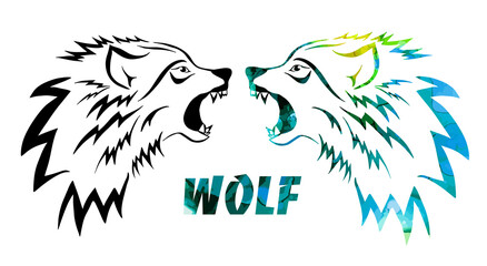 Wolf face logo emblem template mascot symbol for business or shirt design. Vector Vintage Design Element.