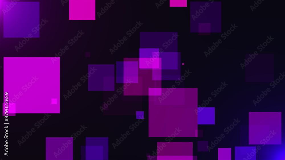 Poster abstract dark backdrop with flying transparent squares. computer generated 3d rendering