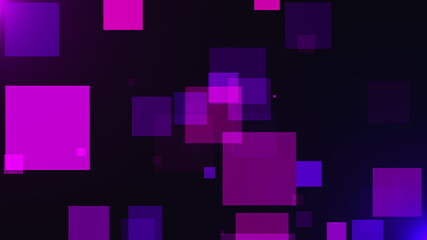 Abstract dark backdrop with flying transparent squares. Computer generated 3d rendering