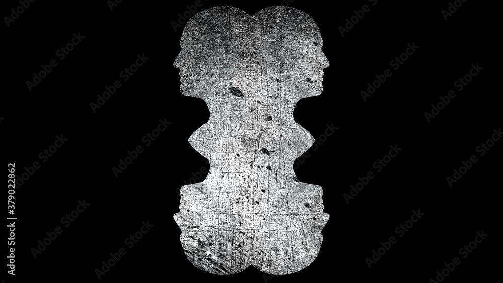 Poster composition of heads with grunge textures, computer generated. 3d rendering of abstract backdrop