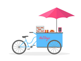 Hot dog bicycle, Hot dog cart, street food.