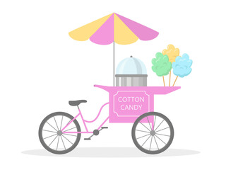 Cotton candy cart bicycle, street food.