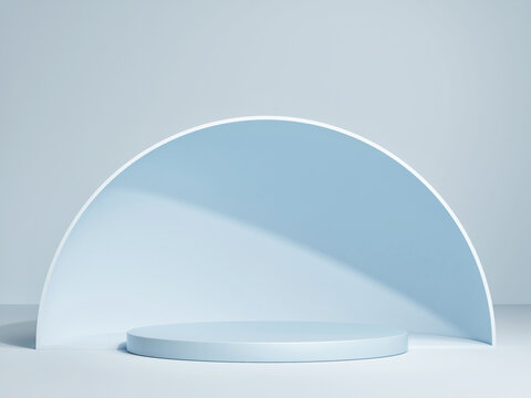 Mockup podium, abstract geometric design, blue background. 3d render, 3d illustration © nikolarakic