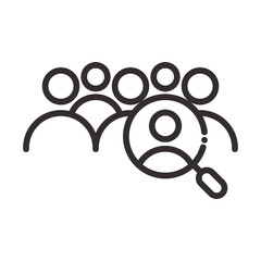 search icon, hiring and recruitment magnifying glass thin line icon