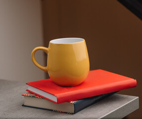 cup of coffee and books