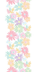 Abstract flowers hand drawn chamomile blossom sketch drawing vertical border seamless pattern design