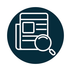 search icon, paper information content block and line icon