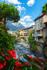 Chiavenna, Sondrio, Lombardia, Italy September 16, 2019. Mera river in Chiavenna, a small town on...