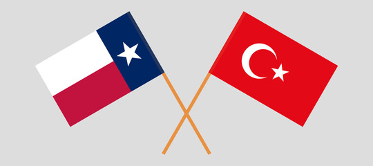 Crossed flags of Turkey and the State of Texas