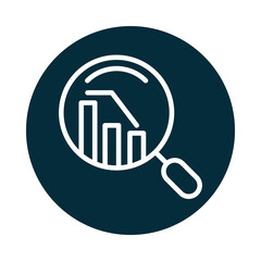 search icon, decrease diagram financial report magnifying glass block and line icon