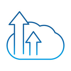 cloud computing upload arrows data digital, gradient blue line icon