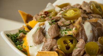 Gourmet beef nachos with jalapenos