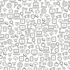 Internet doodle seamless pattern with black color suitable for background. Internet doodle elements 