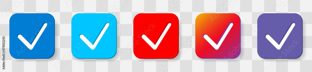 Aufkleber set check mark yes. 5 colors option icon. vector illustration flat design ui and ux. isolated on a t