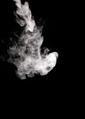 Descending stream of white smoke swirls chaotically in whimsical patterns on a black background