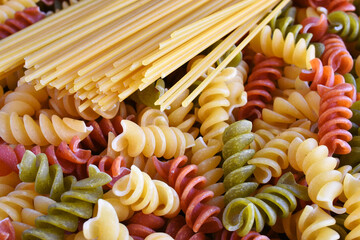 A close up image of colorful pasta texture.