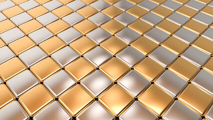 Golden abstract background - gold and silver ceramic tile floor pattern metallic wallpaper , 3d illustration 
