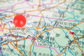 The location of the American city Charlotte on the map