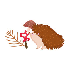 autumn hedgehog mushrooms branch isolated design white background