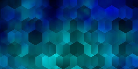 Dark BLUE vector background with hexagons.