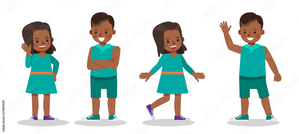 Poster set of children character vector design. presentation in various action with emotions. no52